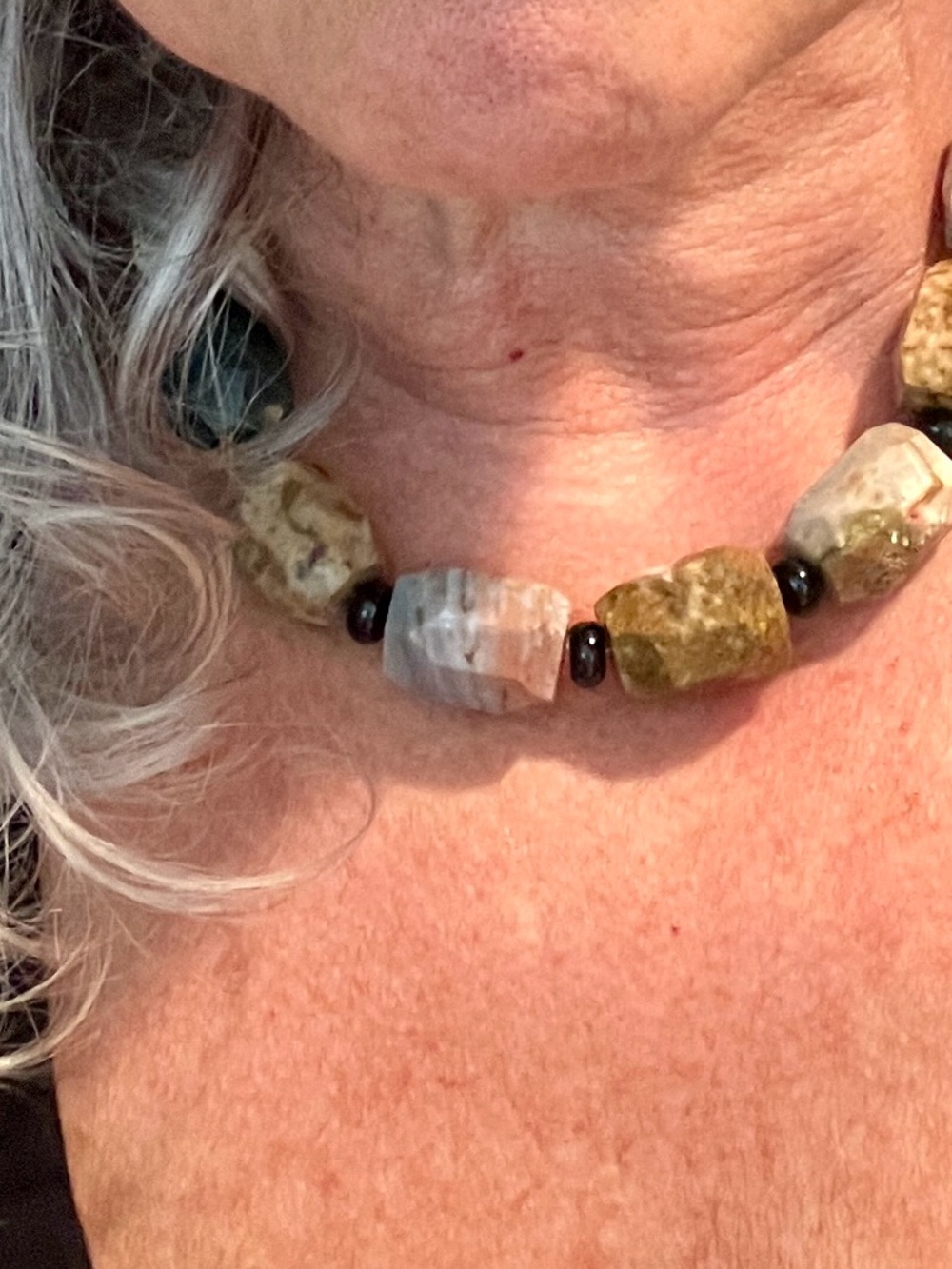 Earthy Chunk Stone Necklace in Green and Brown - Women Jewelry